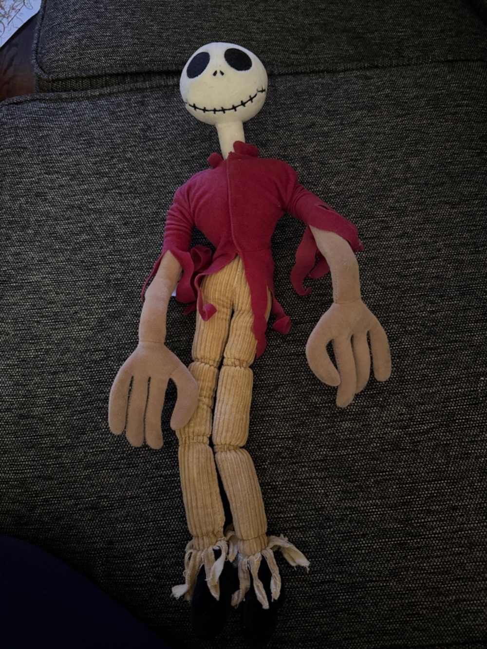 Jack Skeleton Plush Doll with Red Jacket and Cream Corduroy Legs